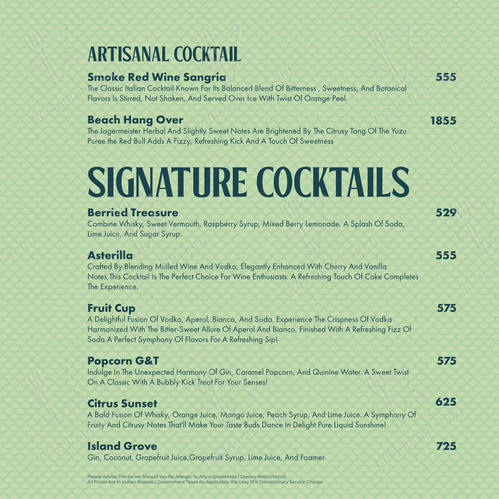 Menu for the Nusa - Tropical Brewvilla restaurant