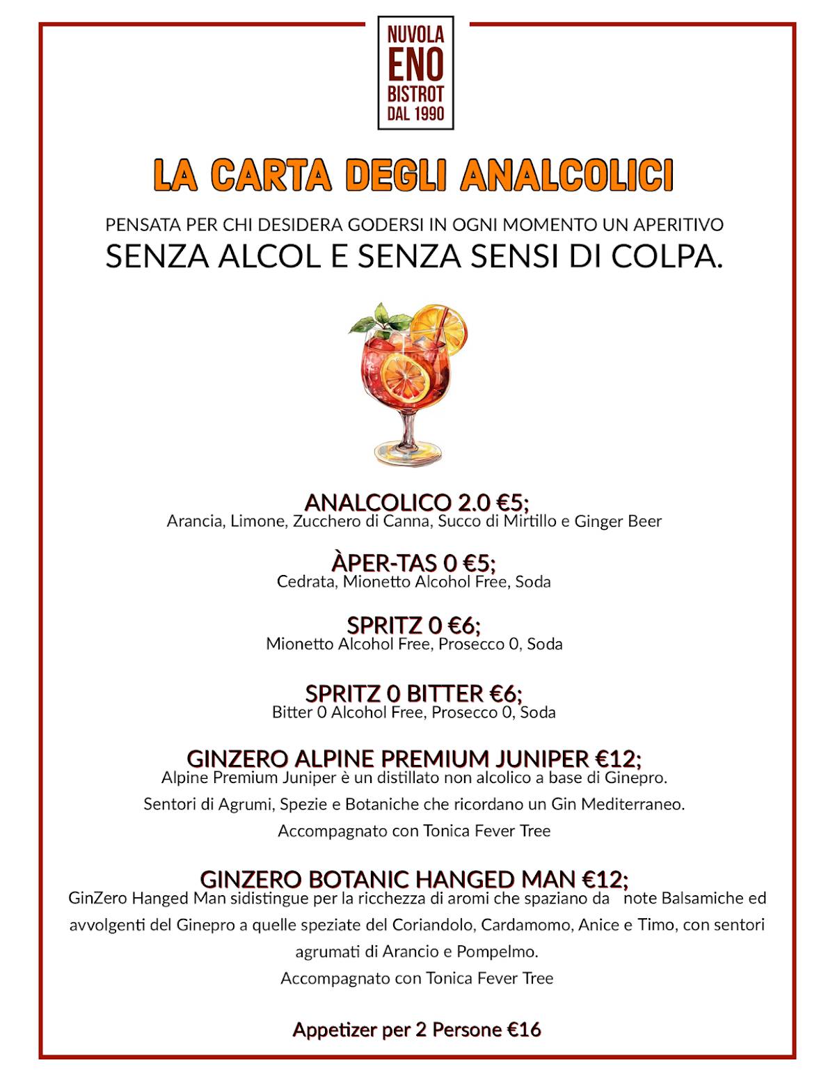 Menu di Nuvola Enobistrot 