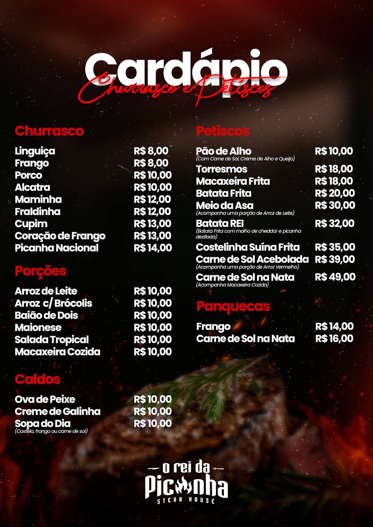O Rei da picanha cardápio