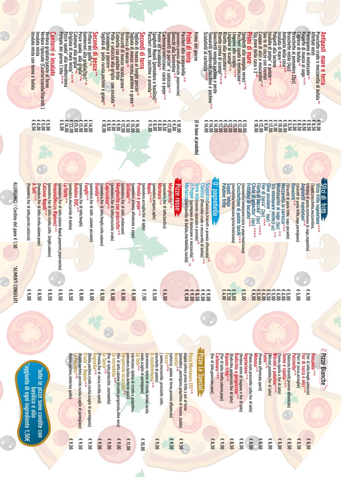 Menu di Pizzeria Napoletana con cucina O' Sole 'e Napule Prenestina 