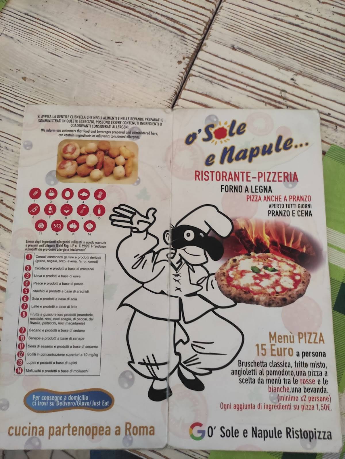 Menu di Pizzeria Napoletana con cucina O' Sole 'e Napule Prenestina 