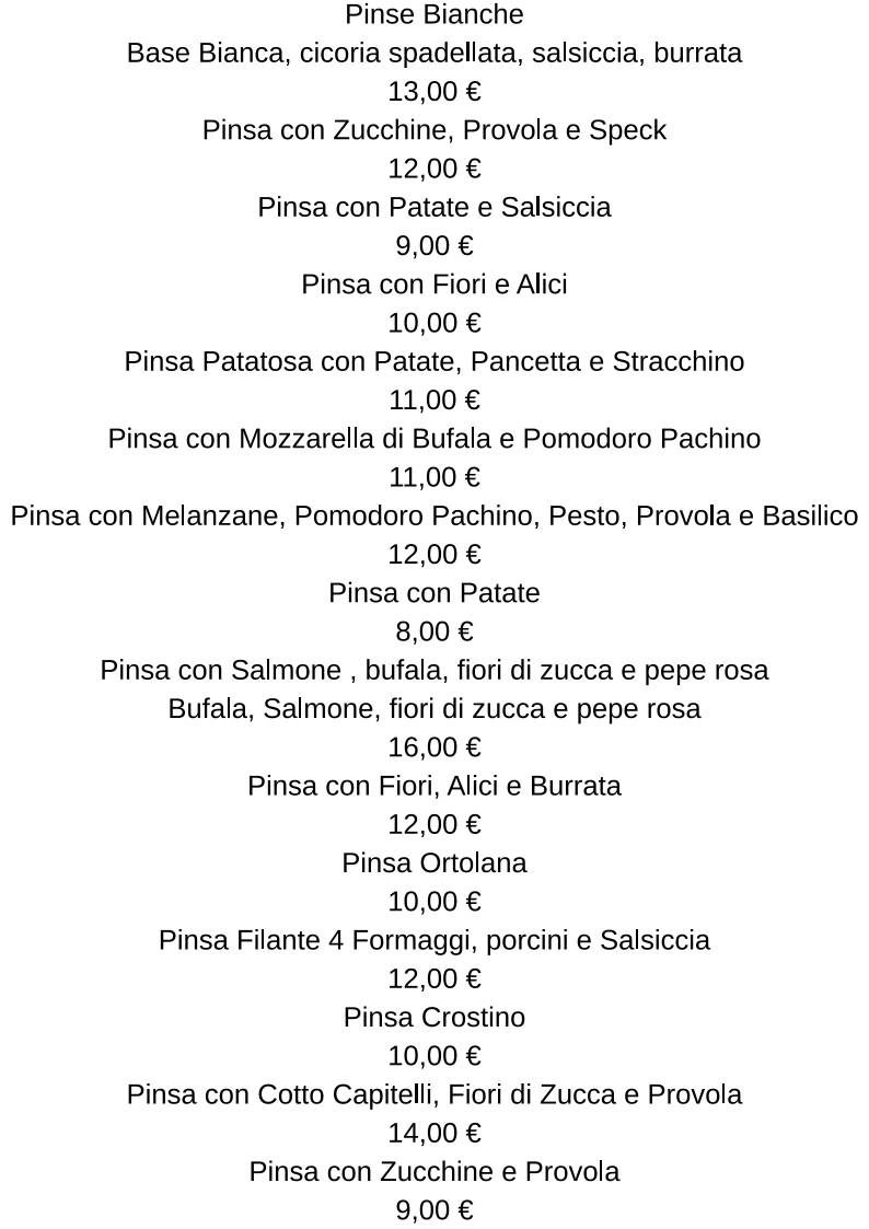 Menu di OVALE PINSERIA 
