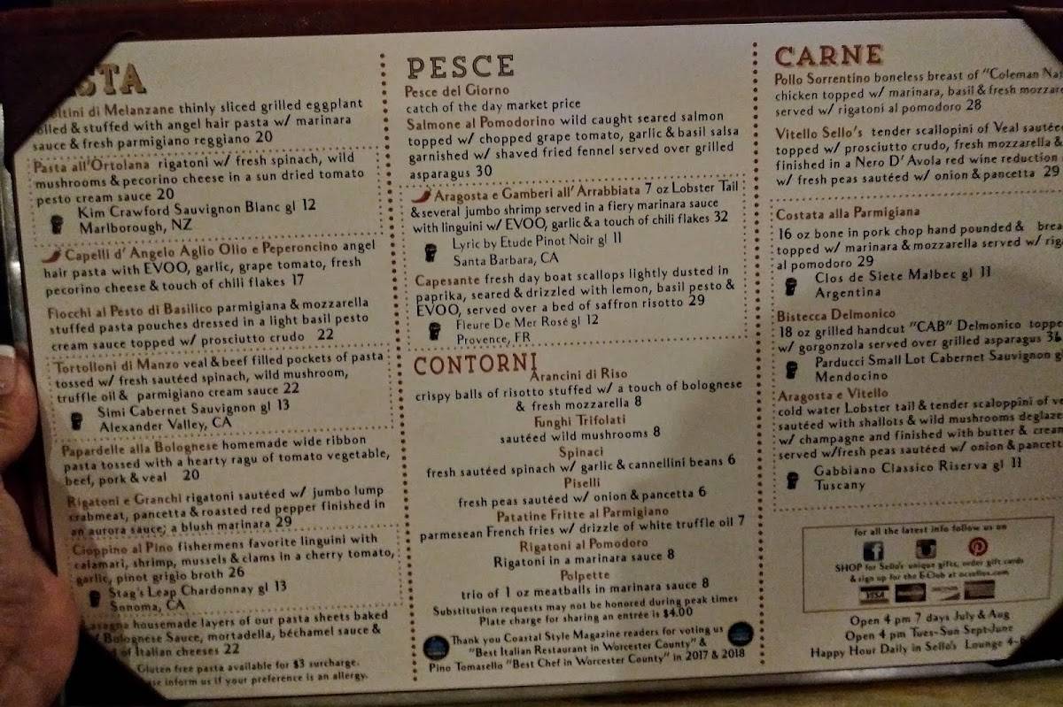 Menu at Sello's Italian Oven & Bar, Ocean City