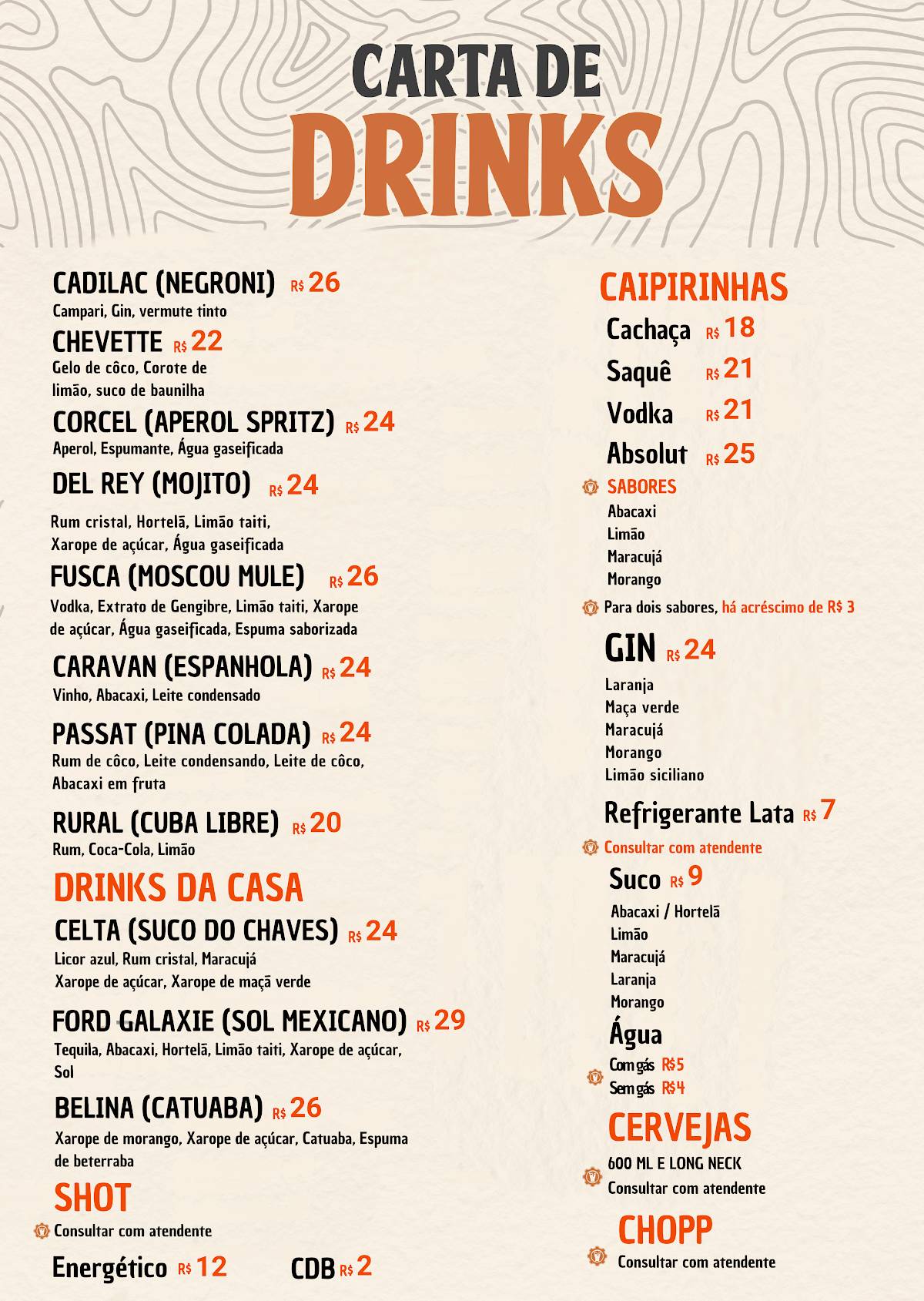 Oficina Bar cardápio