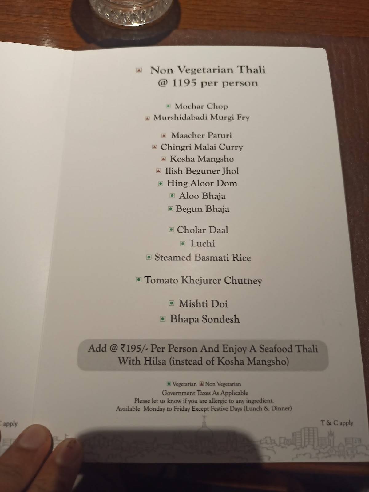 Oh! Calcutta Hyderabad menu