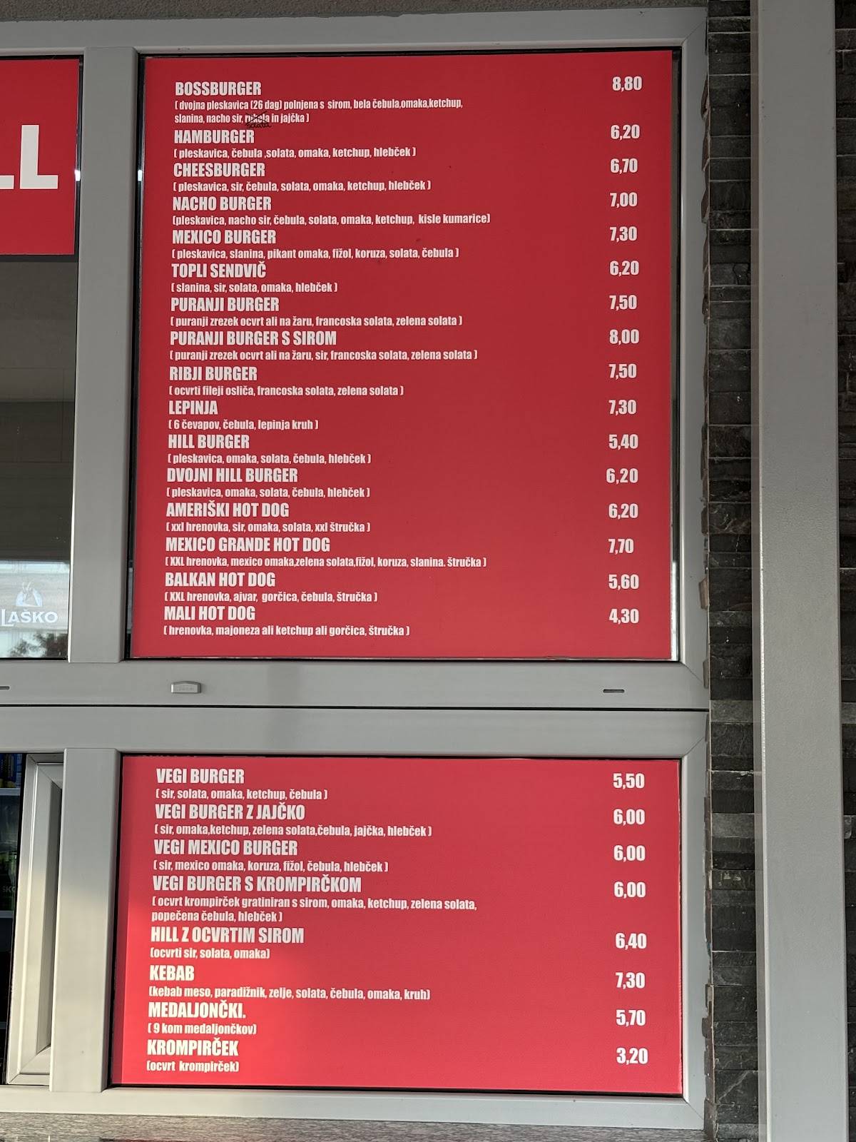 Menu di Okrepčevalnica hamburger Hill Klavdija Perko s.p. 