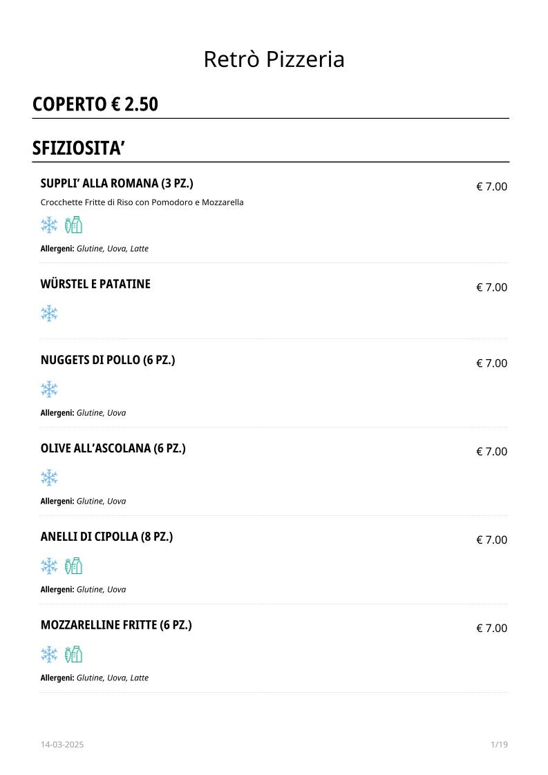 Menu di Retrò Pizzeria Olbia 