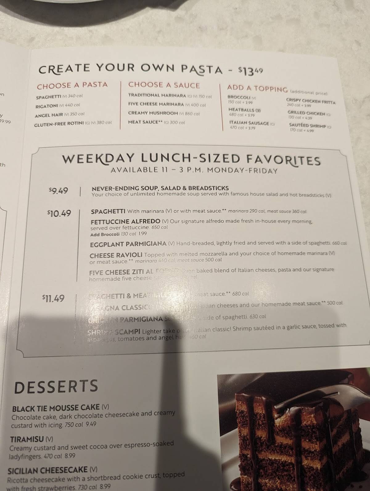 Menu at Olive Garden Italian Restaurant, Janesville, Humes Rd
