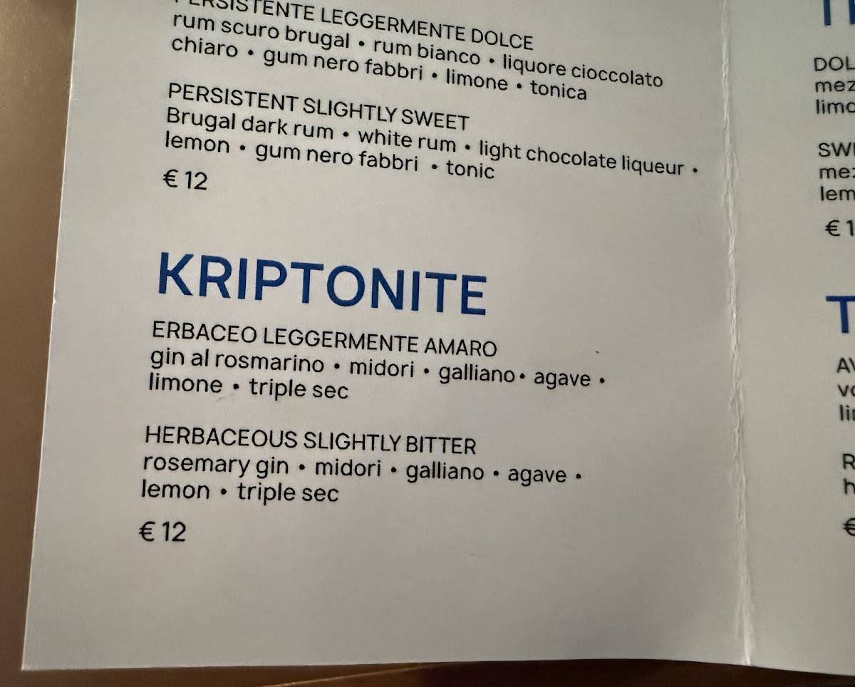 Menu di Oltre. 