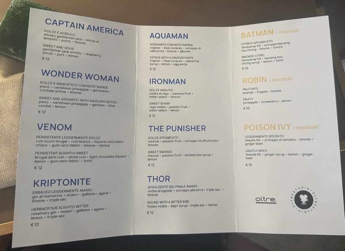 Menu di Oltre. 