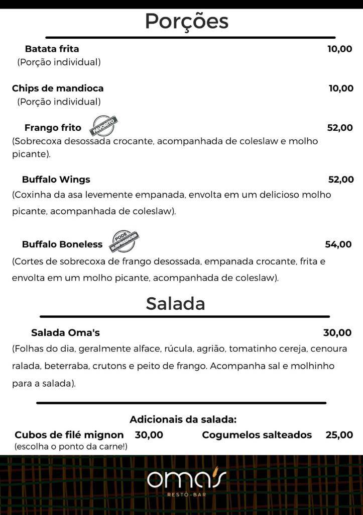 Omas Restô Bar cardápio