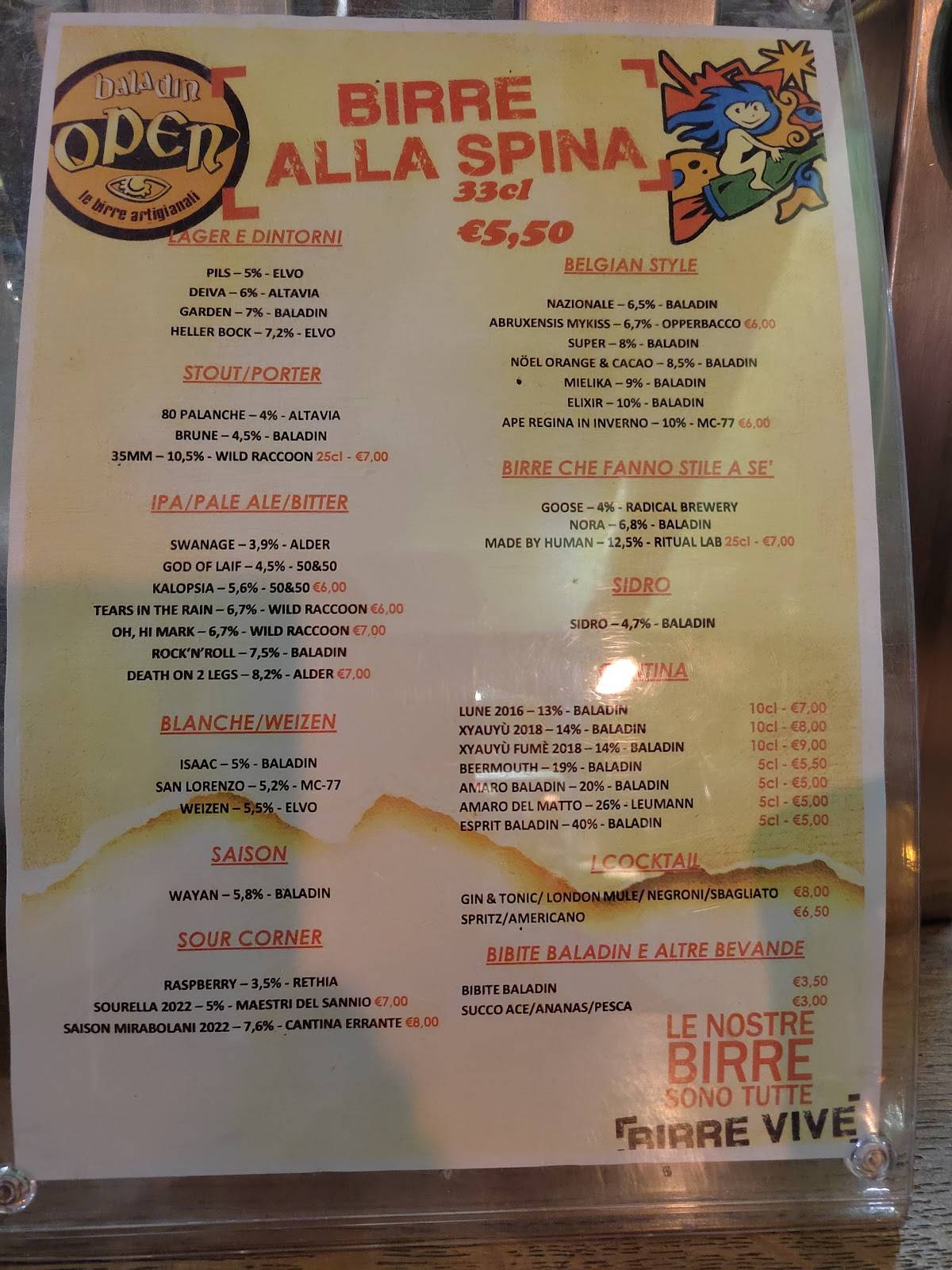 Menu di Open Baladin Torino 