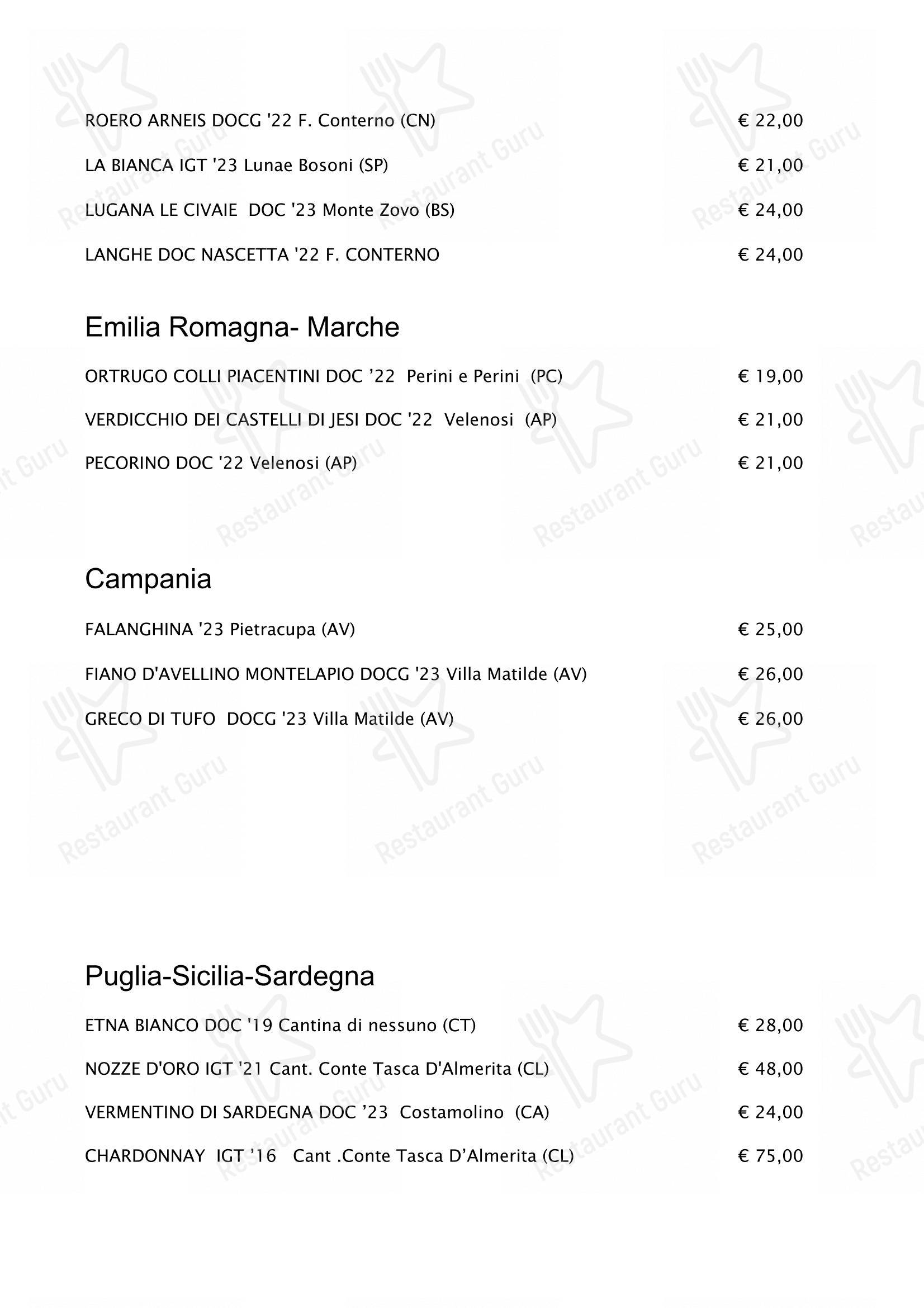 Основное меню pour Opera Terza restaurant