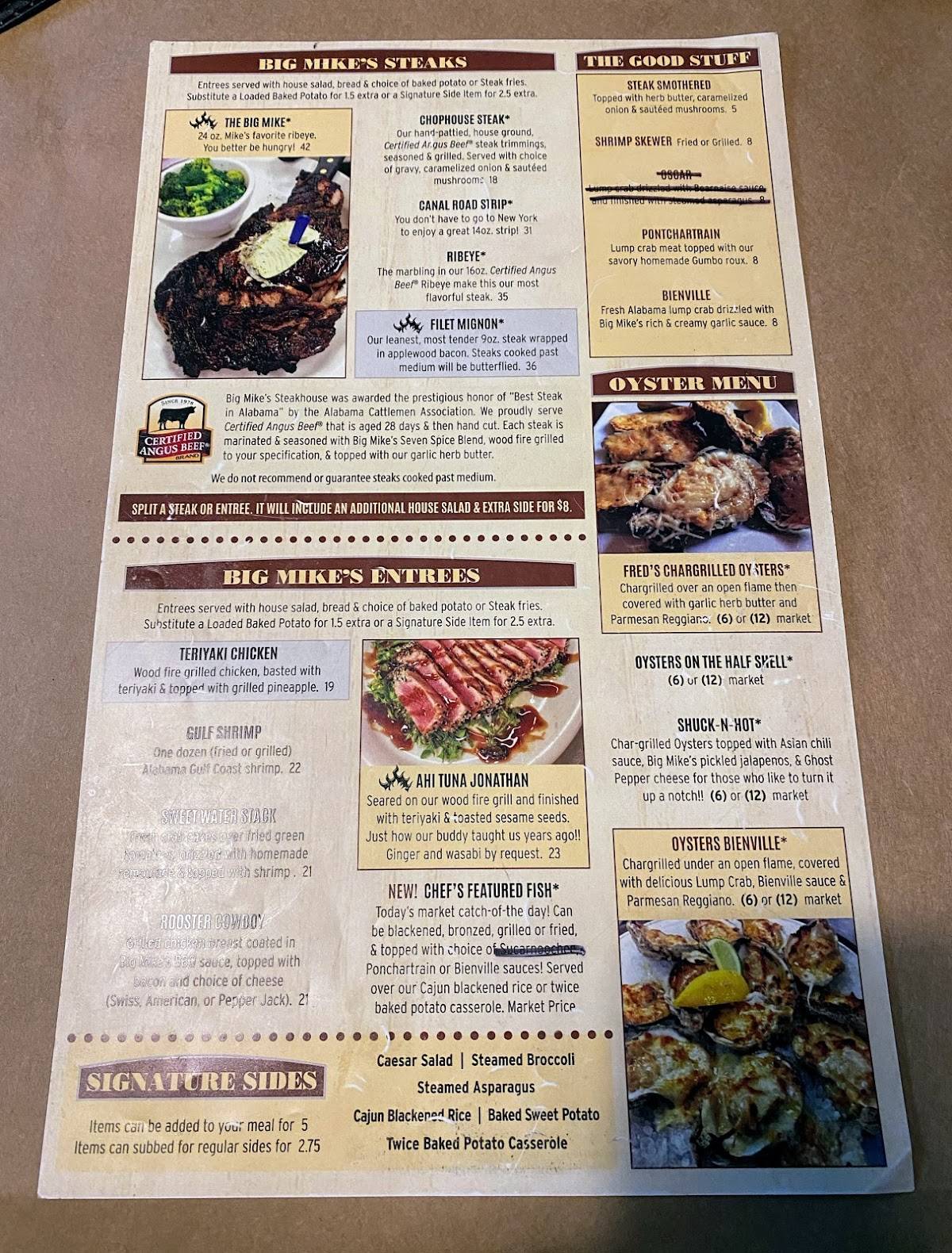 Menu At Big Mike's Steakhouse - Orange Beach, Orange Beach