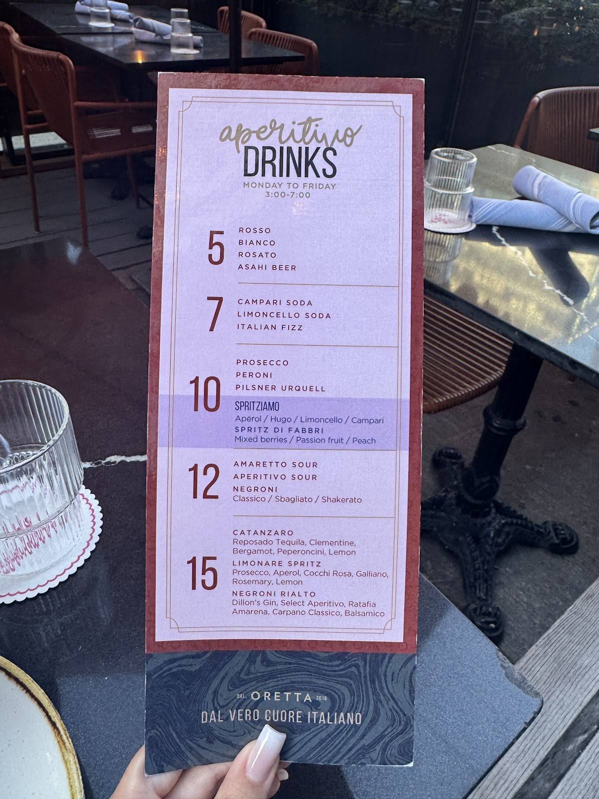 Menu de Oretta King West