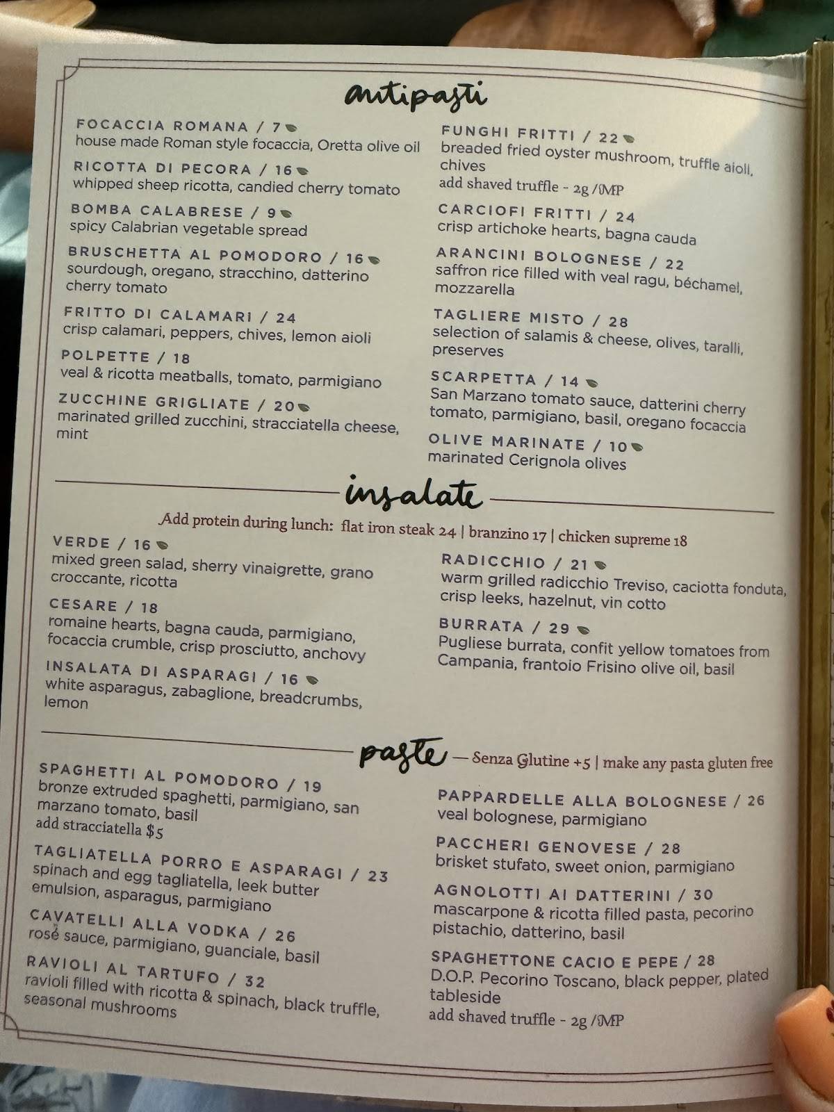Menu de Oretta King West