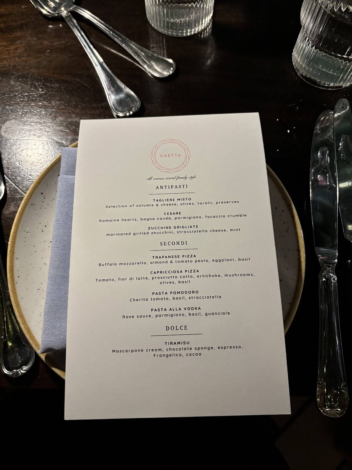 Menu de Oretta King West