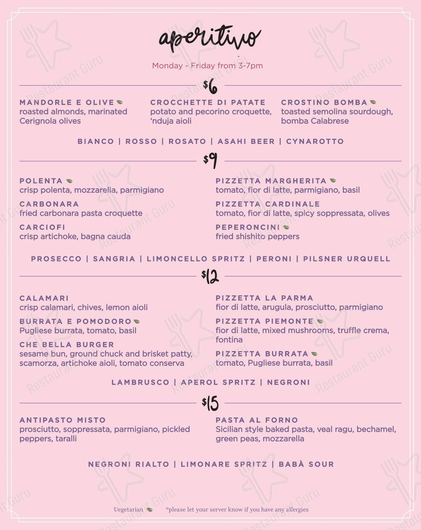 Oretta King West dans Toronto - Menu