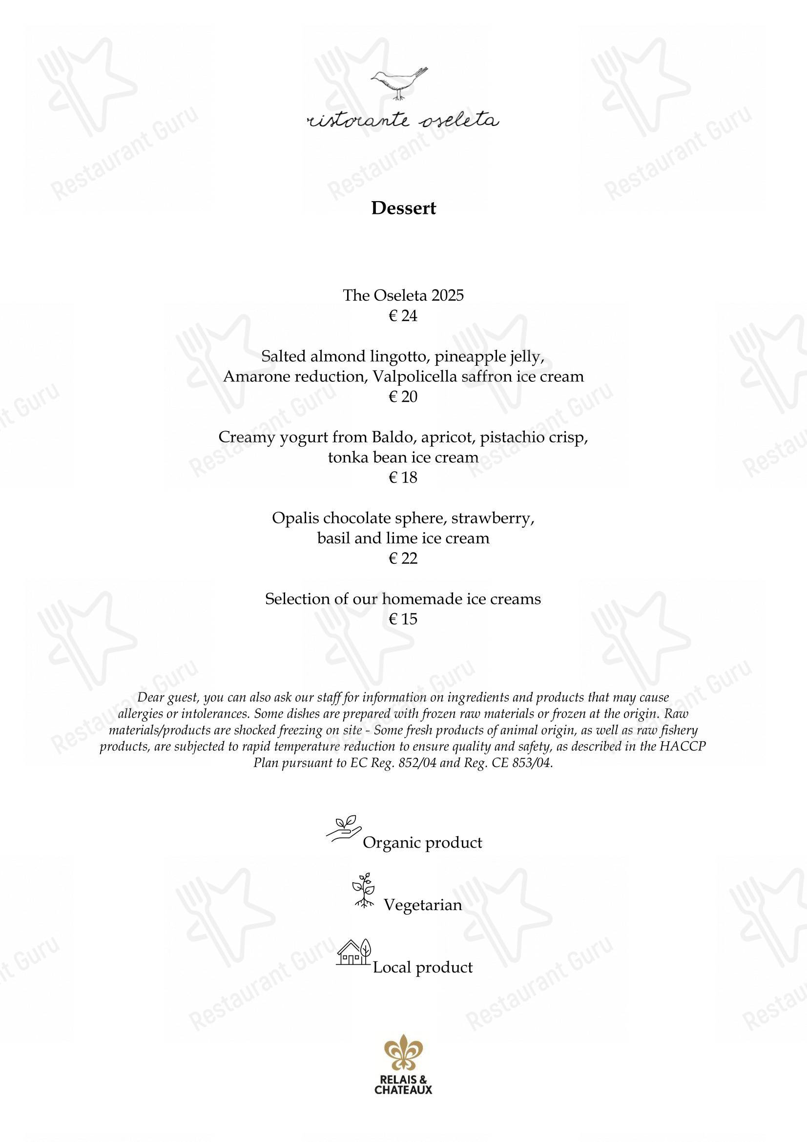 Menu di Ristorante Oseleta - Menu bar