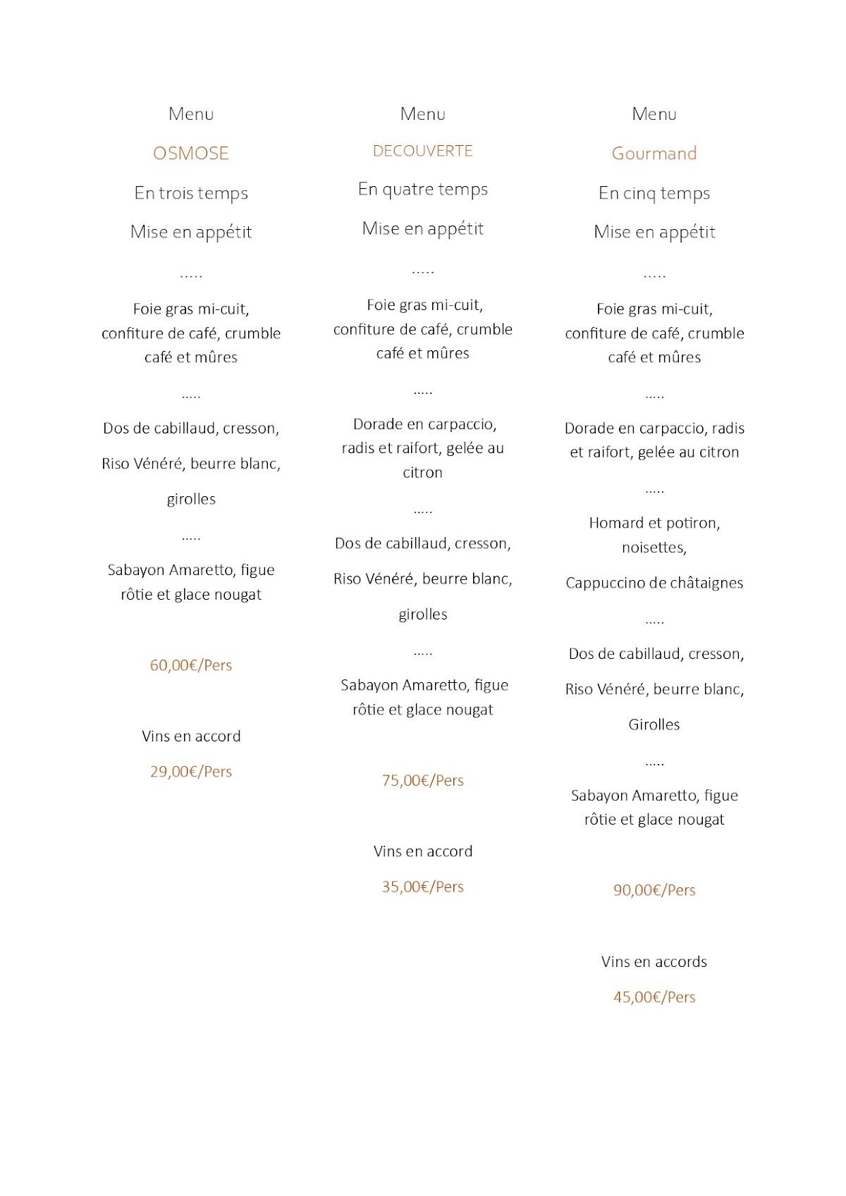 Menu de Osmose
