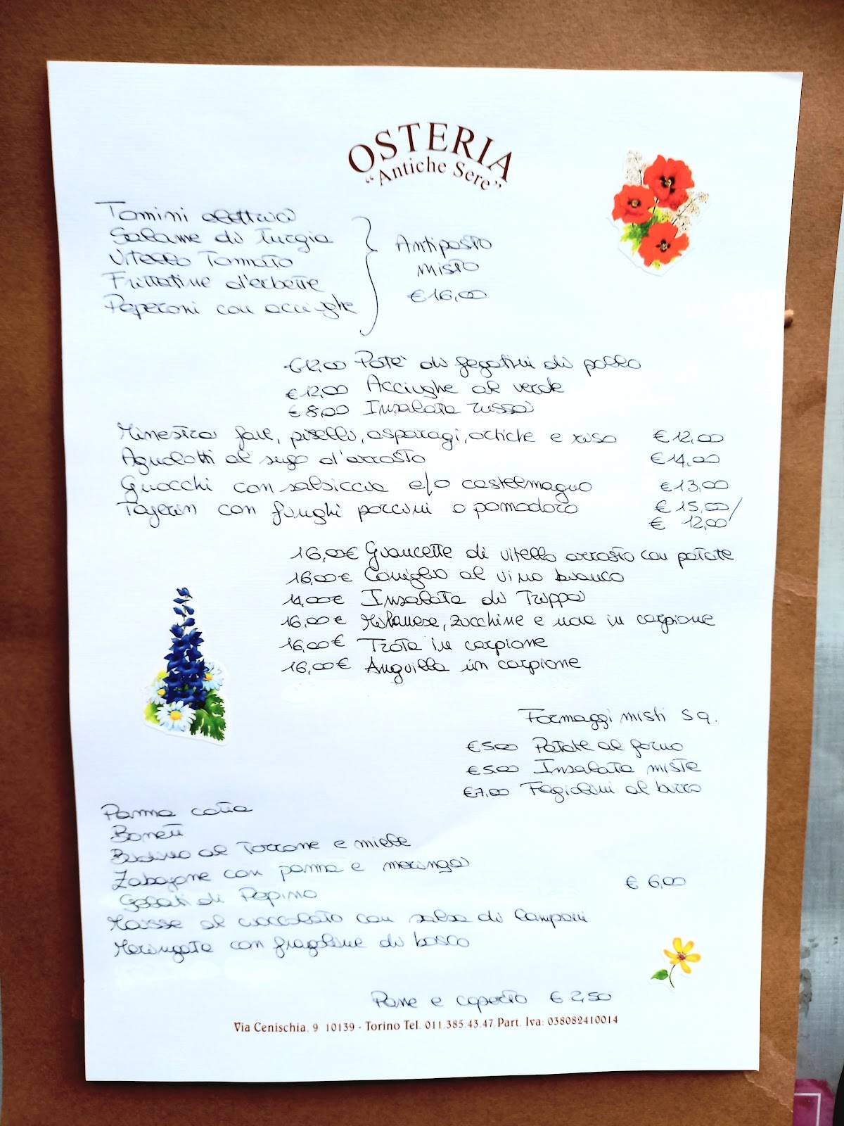 Menu di Antiche Sere 