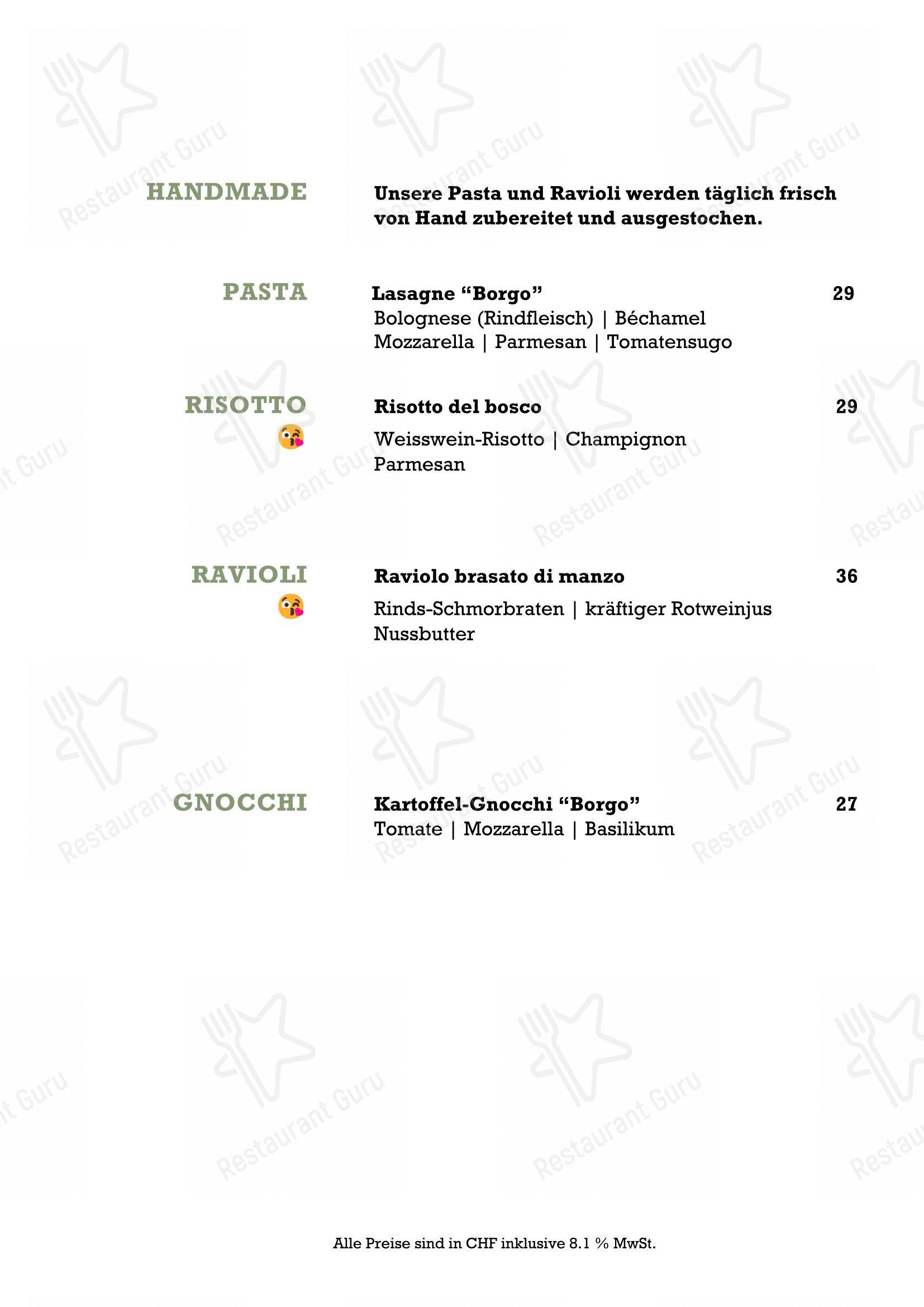 Menu per Osteria Borgo in Ascona