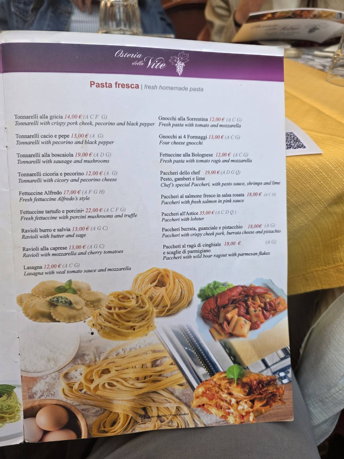 Menu di Osteria Della Vite 