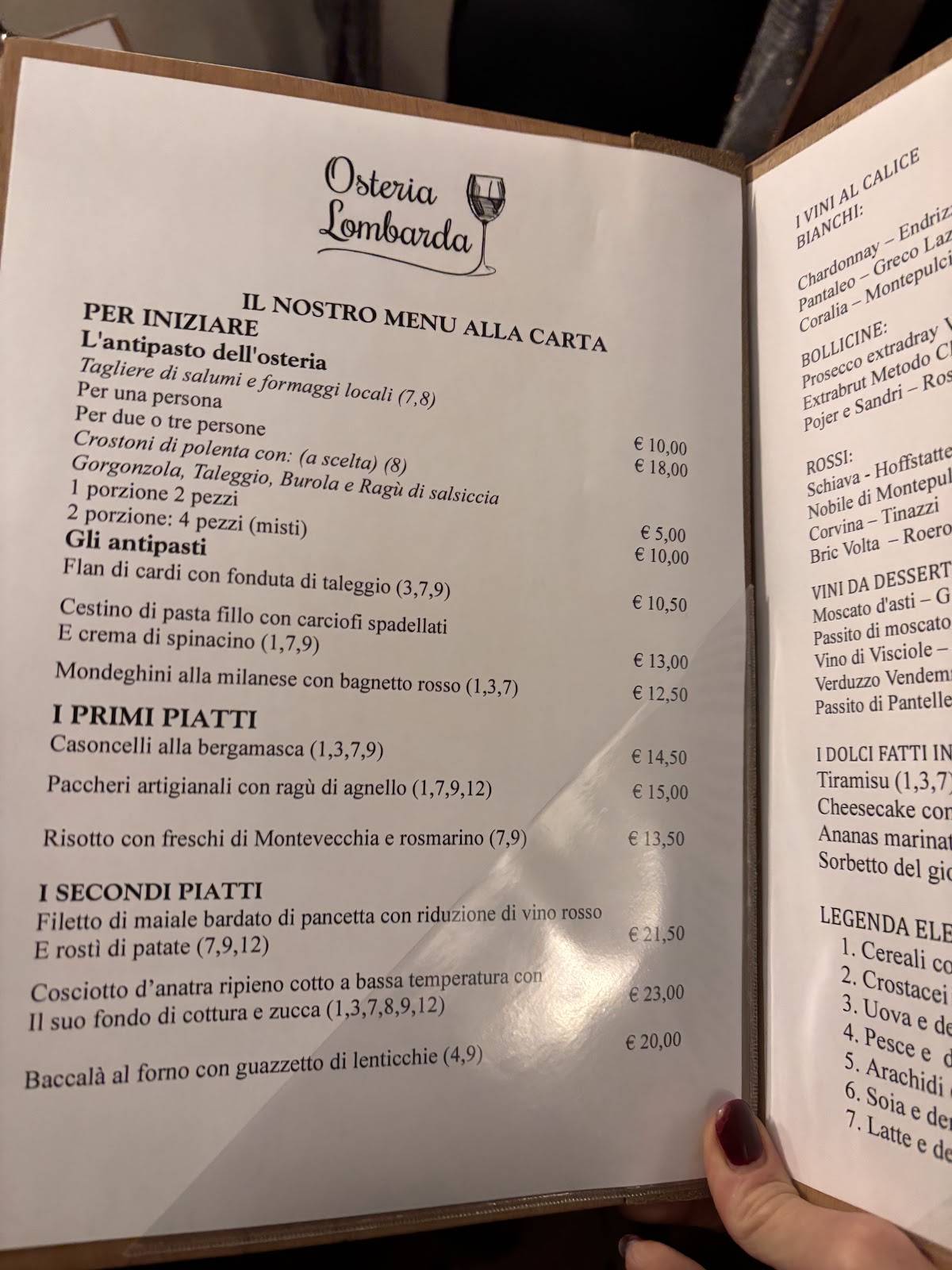 Menu di Osteria Lombarda - Ristorante Enoteca 