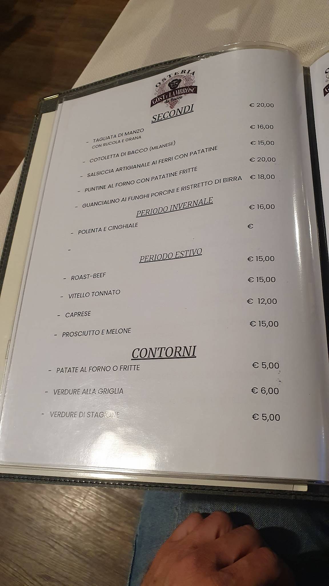 Menu di Osteria Gost E Lambrosc 