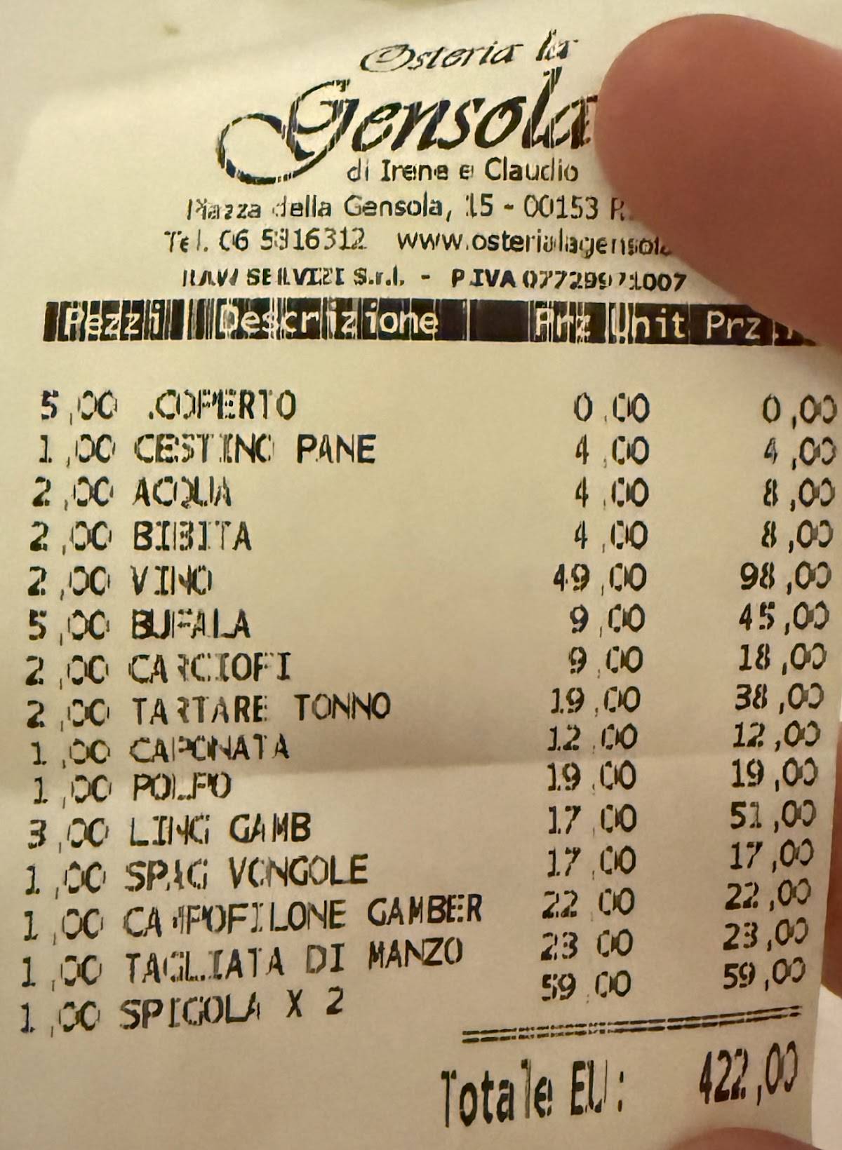 Menu di Osteria la Gensola 
