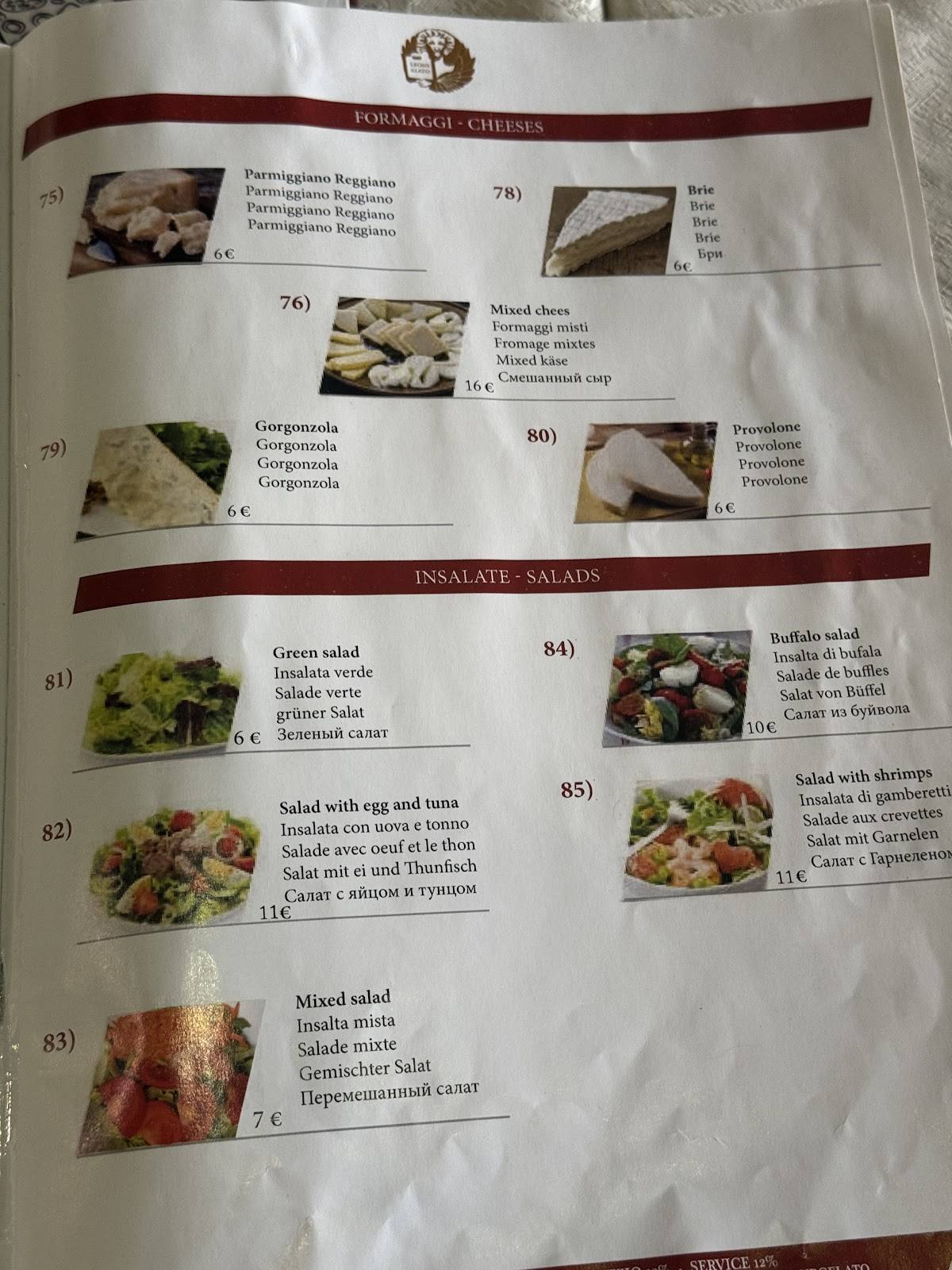 Menu di Osteria Leone Alato 