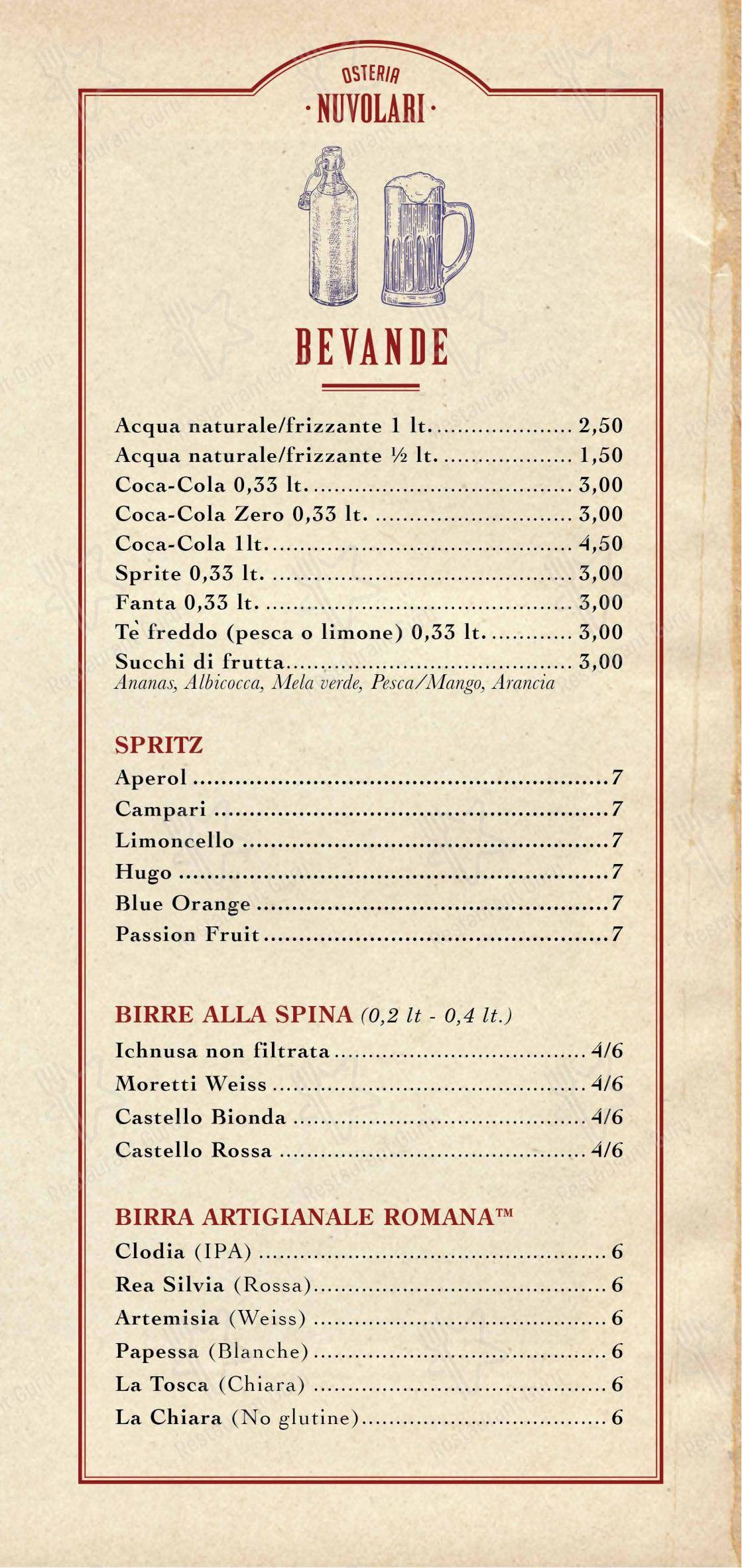 Основное меню per Osteria Nuvolari ristorante