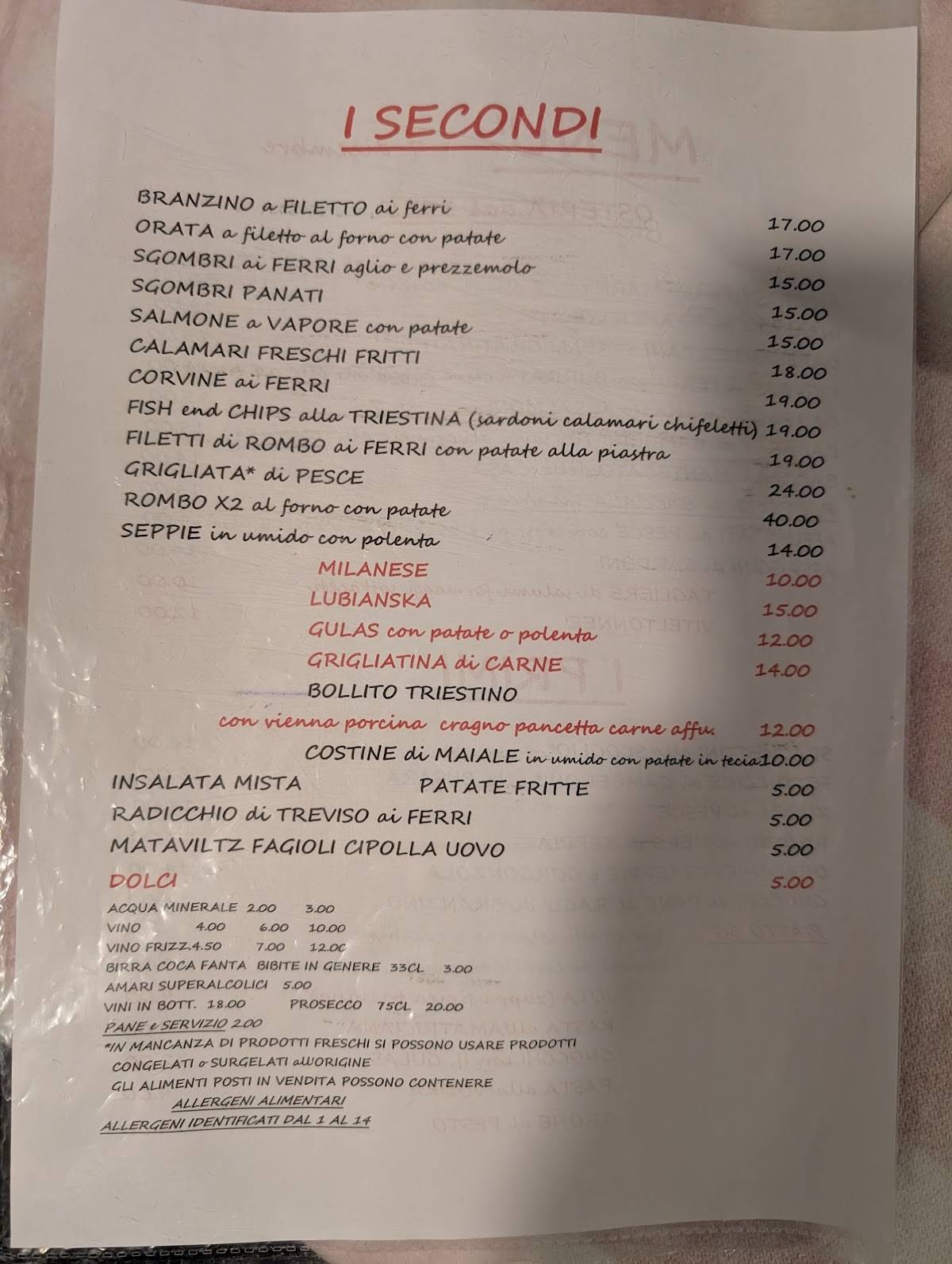 Menu di Osteria de Scarpon 