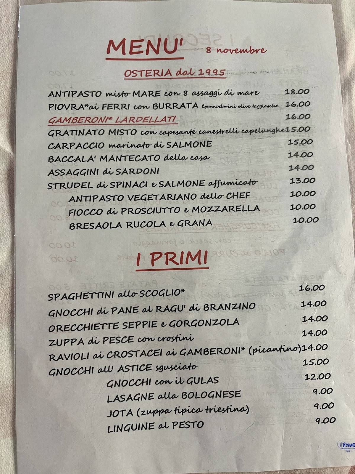 Menu di Osteria de Scarpon 