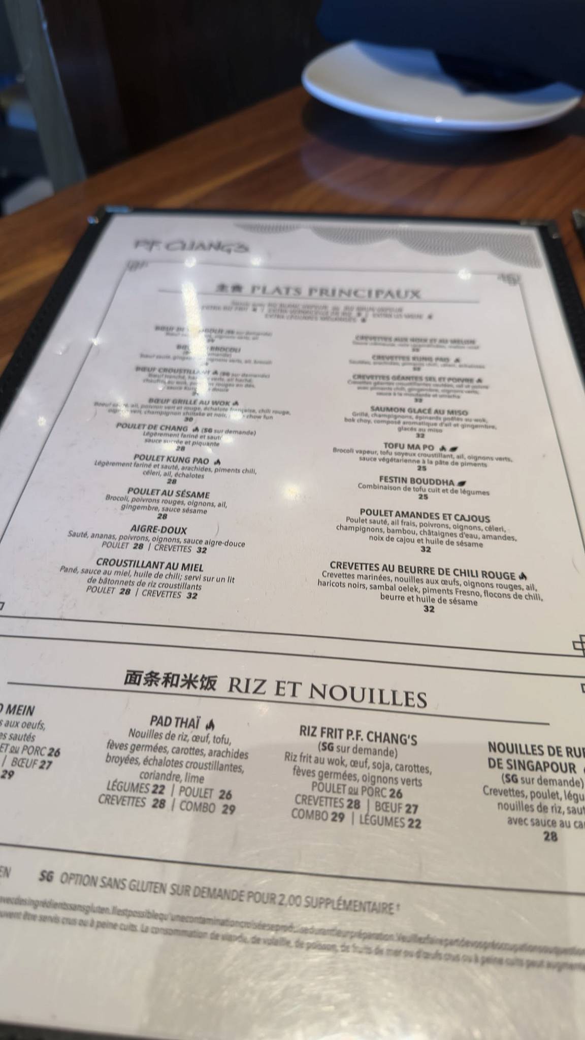 Menu de P.F. Chang's