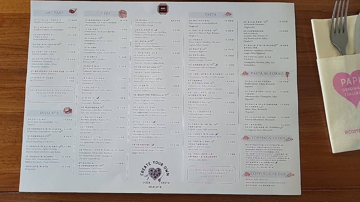 Speisekarte von PAPI-Original Italian pizza, Offenbach am Main