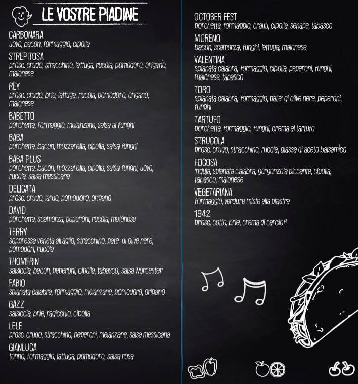 Menu di PIADINERIA da ROMEO in ROMEA 