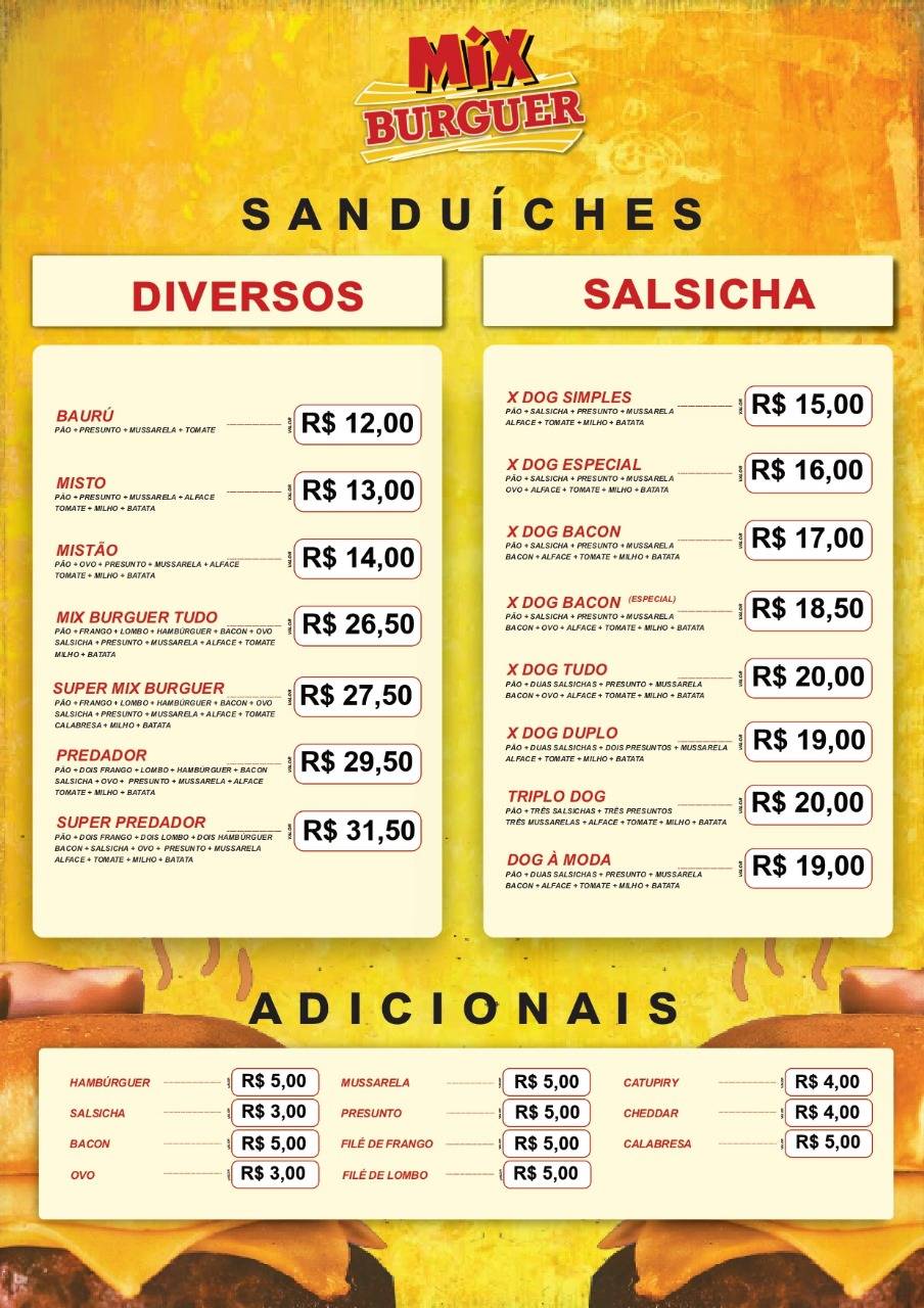 PIT DOG Mix Burguer cardápio