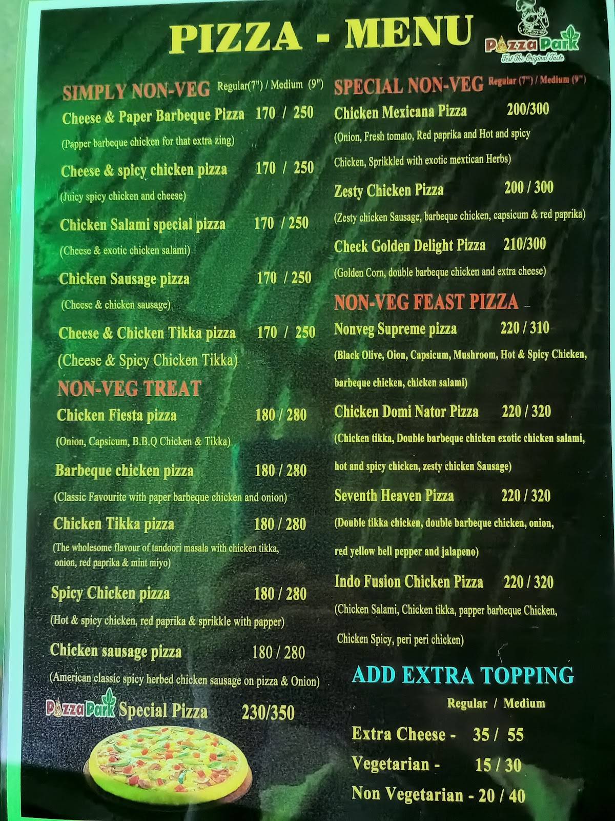 PIZZA PARK menu