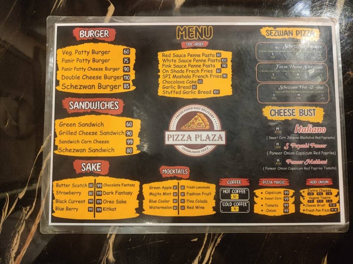 PIZZA PLAZZA menu