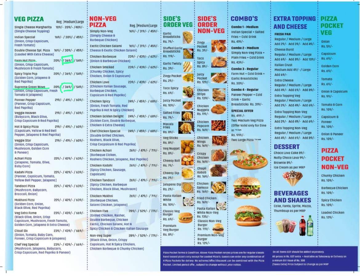 PIZZA UNCLE menu