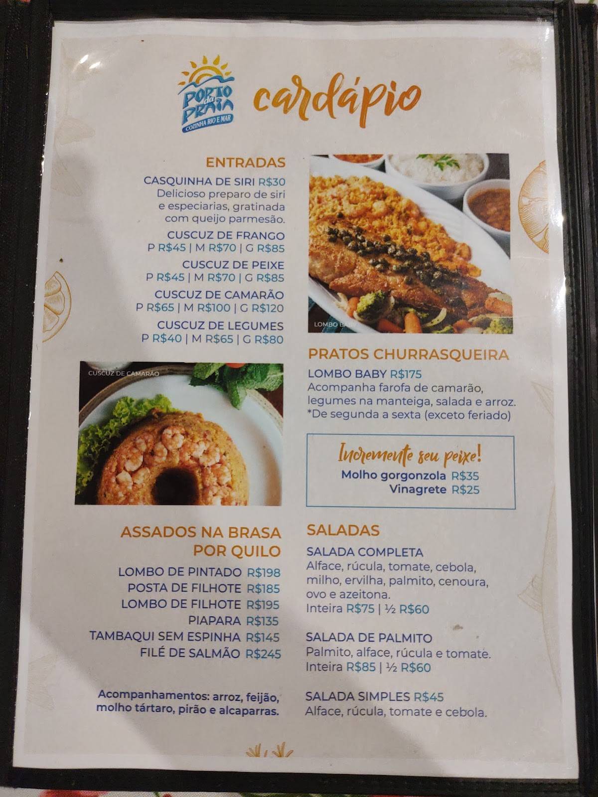 Porto da Praia - Restaurante cardápio