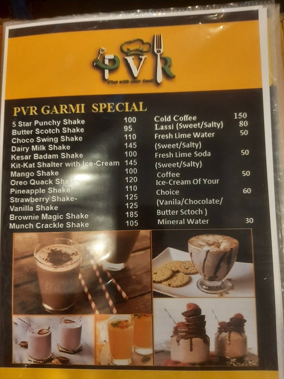 PVR Veg Restaurant menu