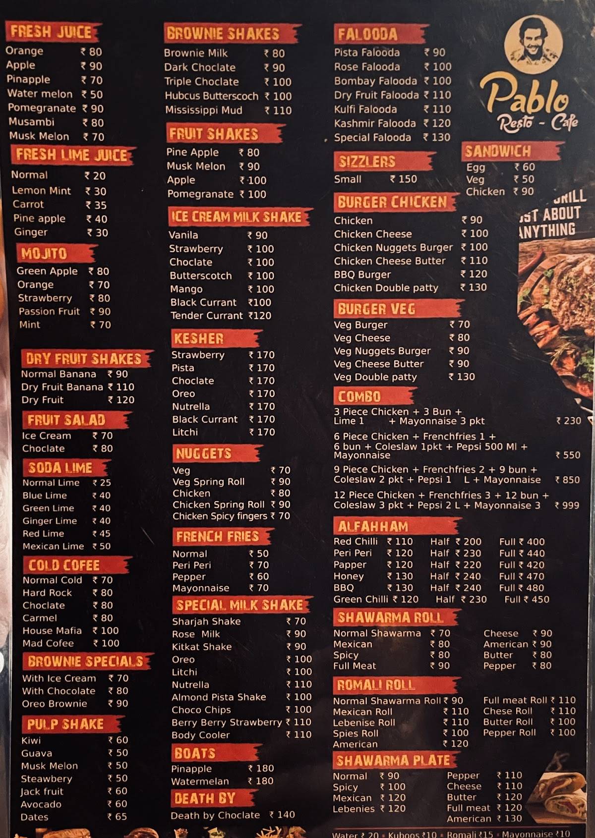 Pablo Resto Cafe menu