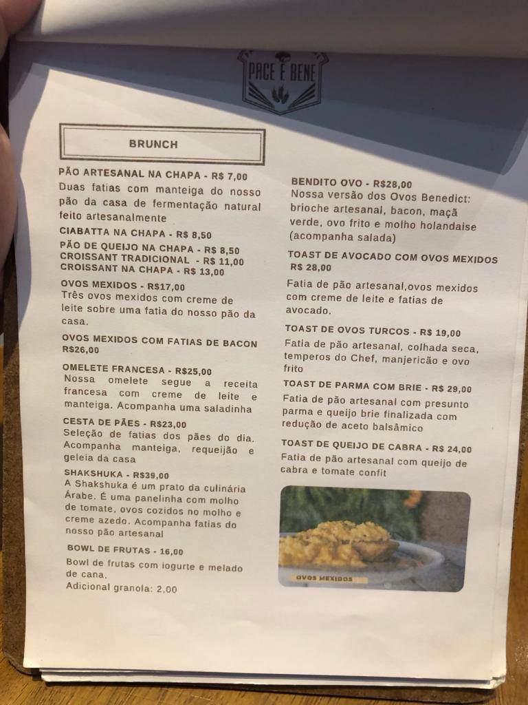 Pace e Bene Padaria Artesanal cardápio
