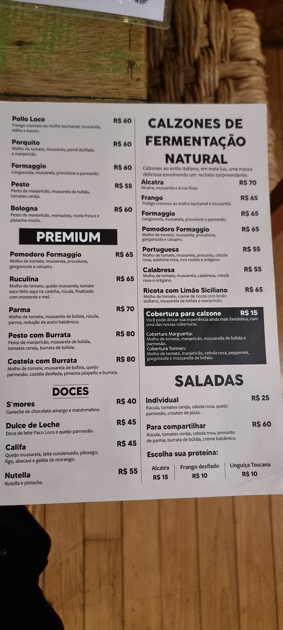 Paco Pizza cardápio