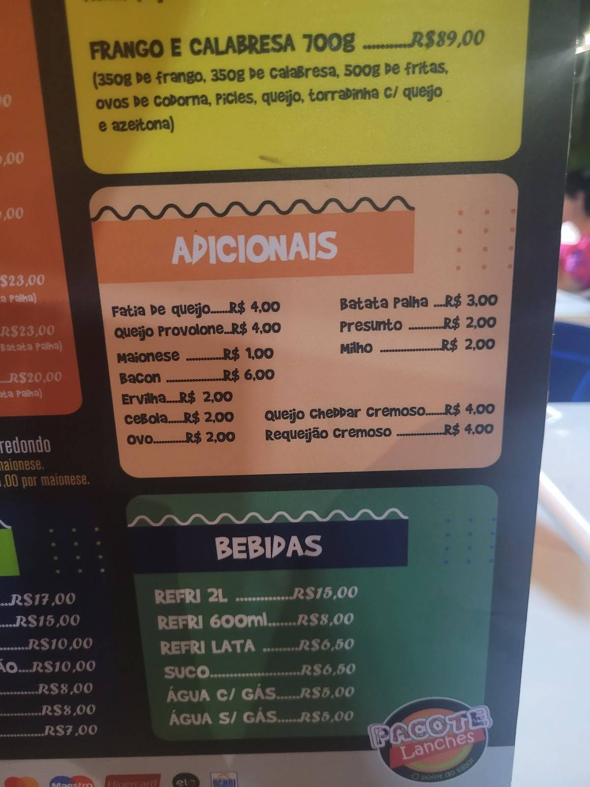 Pacote Lanches Cassino cardápio