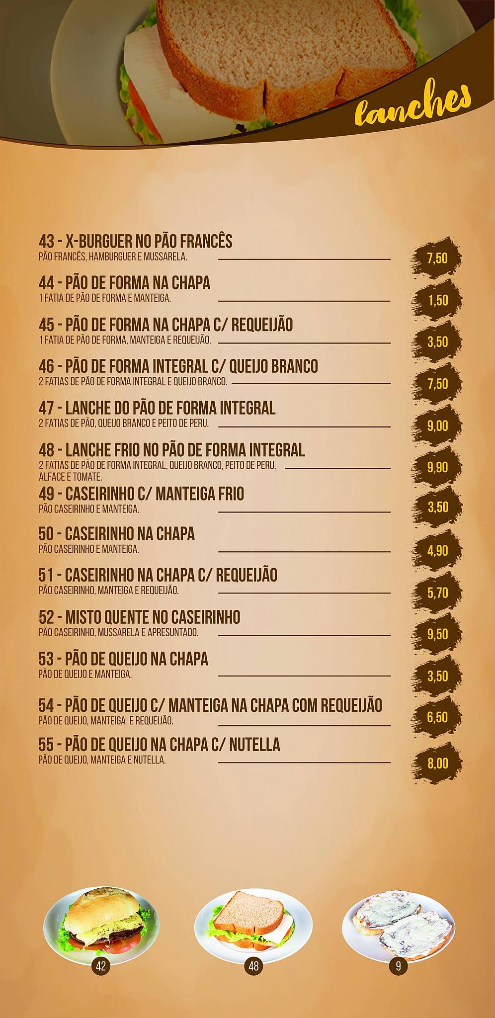 Padaria Pães e Doces Recanto cardápio