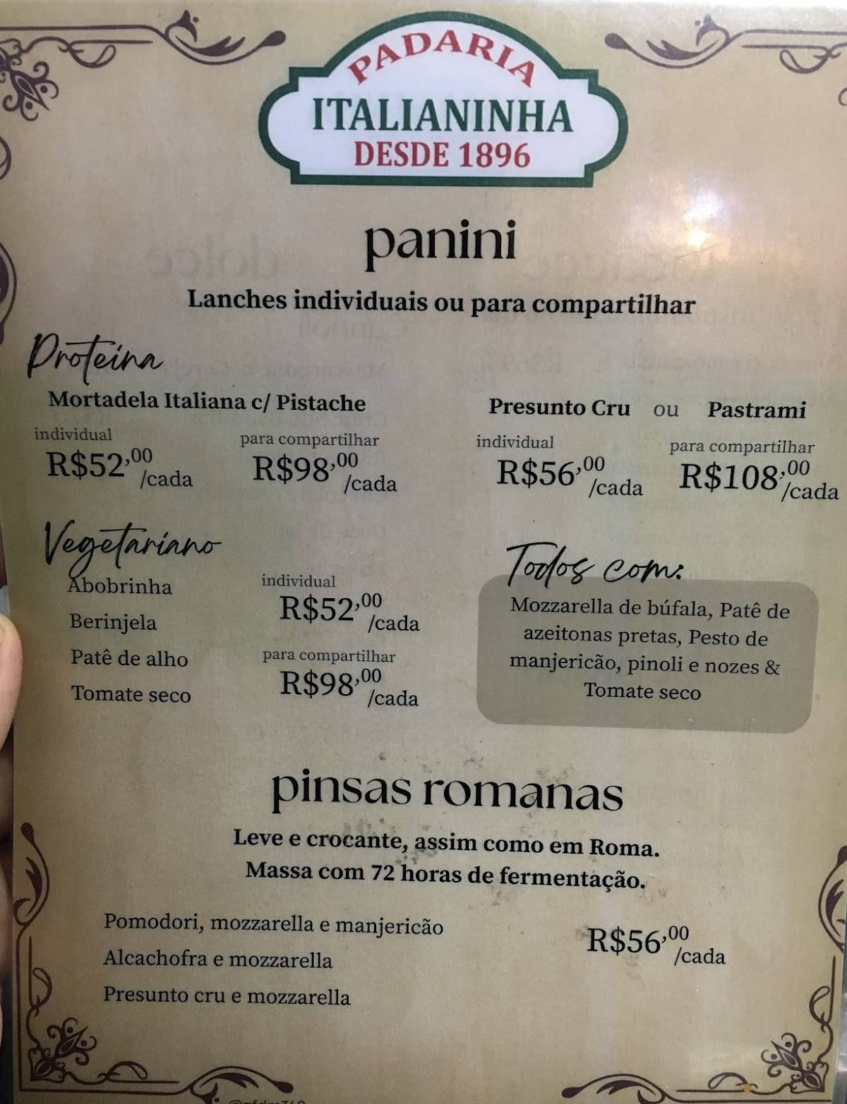 Panetteria Italianinha cardápio
