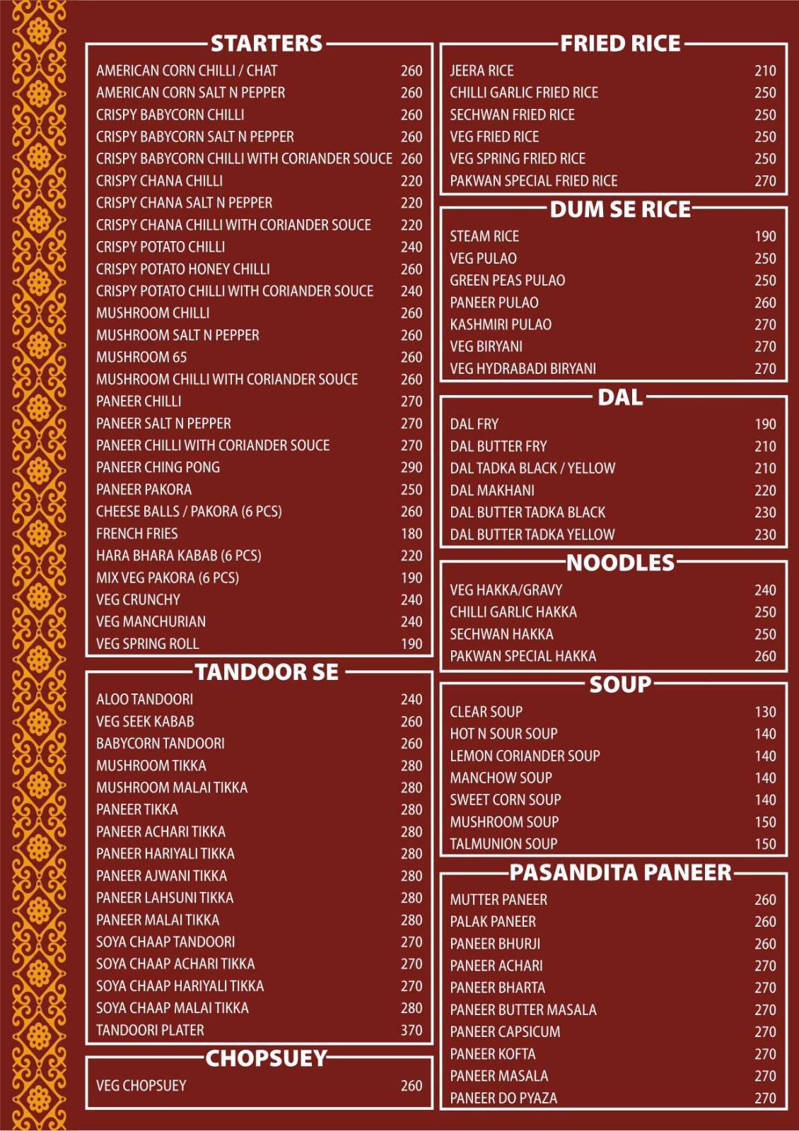 Pakwan - Pure Veg Family Restaurant menu